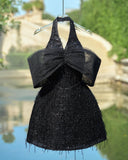 Black Tassel Sequins Homecoming Dresses Off The Shoulder Party Dress, HZ0307