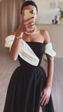 Black White A-Line Prom Dress, Long Evening Formal Gown, HZ0307