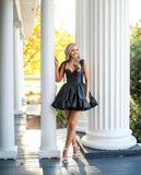 Black A-Line Satin Homecoming Dresses Topic Party Dress, HZ0307