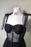 Black Lace Corset Tulle A-line Long Prom HZ0307