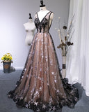 Black Stars Tulle A-line Long Formal HZ0307
