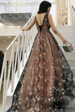 Black Stars Tulle A-line Long Formal HZ0307