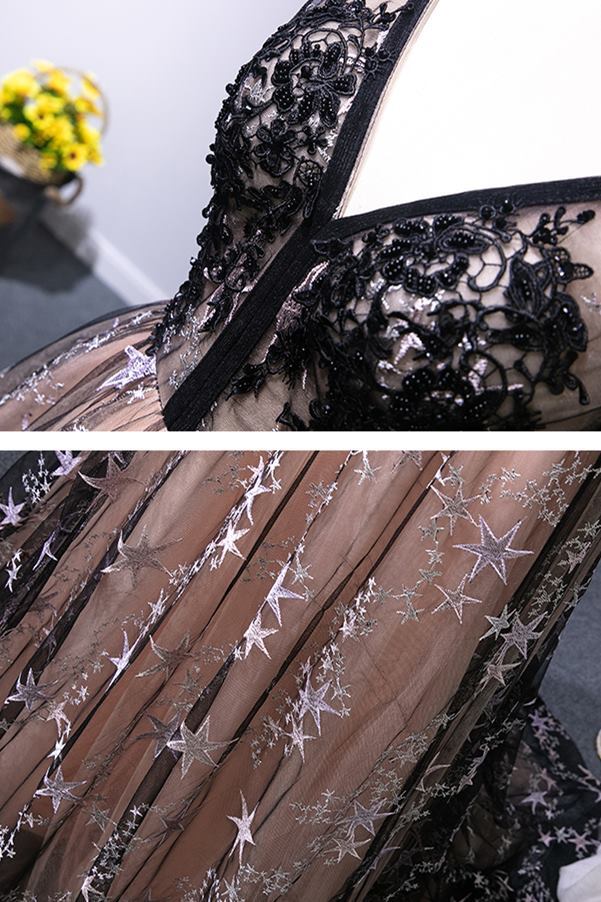 Black Stars Tulle A-line Long Formal HZ0307
