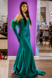 Blue Strapless Long Prom Dresses Sleeveless Mermaid Evening Dresses With Split, HZ0307