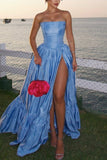 Strapless Pink A-line Taffeta Long Formal HZ0307