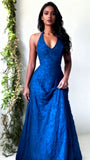 Purple Lace Halter Prom Dress Long V-Neck Evening Gown Formal Party HZ0307