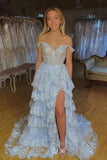 Blush Pink Off The Shoulder Sequin Lace Ruffle Prom HZ0307