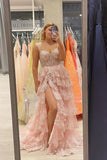 Blush Pink Off The Shoulder Sequin Lace Ruffle Prom HZ0307