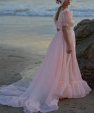 Blush Pink Organza Split Evening Prom HZ0307
