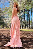 Blush Pink Chiffon Prom Dresses Ruffle Evening Gown, HZ0307