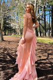 Blush Pink Chiffon Prom Dresses Ruffle Evening Gown, HZ0307