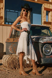 Boho Style White Lace Strapless Short Dress, HZ0307