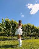 Boho White Strapless Homecoming Dresses Short Ivory Party Dress, HZ0307