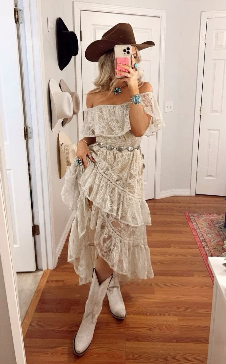 Boho Style Dusty White Lace Party Dress Off The Shoulder Prom Hoco Dress, HZ0307