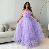 Strapless Tulle Lilac A-Line Party Evening Dress, Long Prom Dresses HZ0307