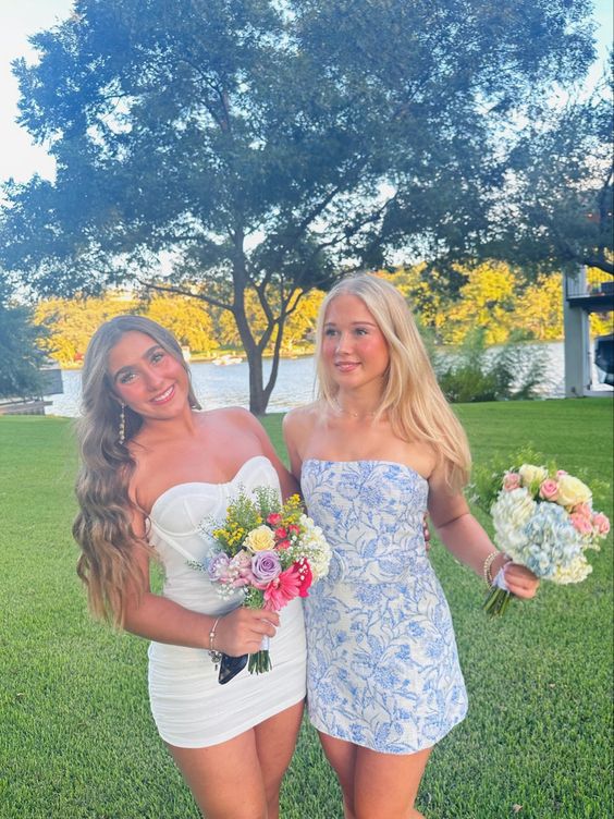 Bravo Floral Print Homecoming Dresses Strapless Mini Party Gown, HZ0307