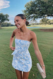 Bravo Floral Print Homecoming Dresses Strapless Mini Party Gown, HZ0307