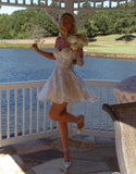 Bubble Sleeves Lace Beaded Homecoming Dresses Sweetheart A-Line Graduation Dresses, HZ0307