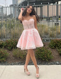 Bubble Sleeves Lace Beaded Homecoming Dresses Sweetheart A-Line Graduation Dresses, HZ0307