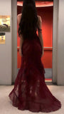 Burgundy Chiffon Prom Dress - Sexy Mermaid Evening HZ0307