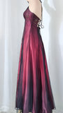 Burgundy Halter Lace Sheath Long Evening Prom HZ0307