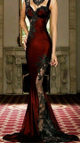 Burgundy Mermaid Lace Evening Prom Dresses, HZ0307