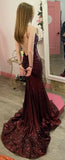 Burgundy Mermaid Sequined Long Prom HZ0307