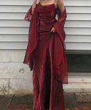 Burgundy Sheath Prom Dresses, Spaghetti Straps Long Evening HZ0307