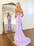 Lilac Mermaid Lace Long Prom Dress, Formal Evening HZ0307
