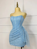 Glitter Strapless Bodycon Homecoming Dresses Pleated Cocktail Dress, HZ0307