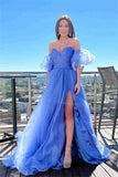 Sweetheart Off The Shoulder Blue Prom HZ0307