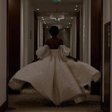 LTP1734, Sparkle White Puffy Long Prom Dresses, Off the Shoulder A-Line Wedding Gown, African Black Girls Party HZ0307