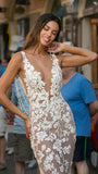 Champagne Mermaid Lace Wedding Dresses Tulle Backless Bridal HZ0307