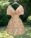 Champagne Off The Shoulder Sequin Tight Homecoming Dresses, HZ0307