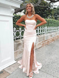 Champagne Strapless Mermaid Satin Long Evening Prom HZ0307