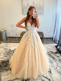 Champagne Tulle Appliques Prom HZ0307