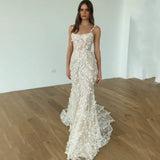 Charming Ivory Floral Lace Wedding Dresses Mermaid Bridal HZ0307