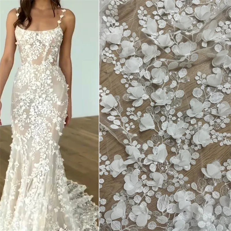 Charming Ivory Floral Lace Wedding Dresses Mermaid Bridal HZ0307