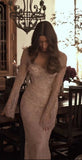 Charming Nude Lace Mermaid Prom Dresses Long Sleeves Party HZ0307