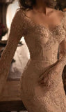 Charming Nude Lace Mermaid Prom Dresses Long Sleeves Party HZ0307