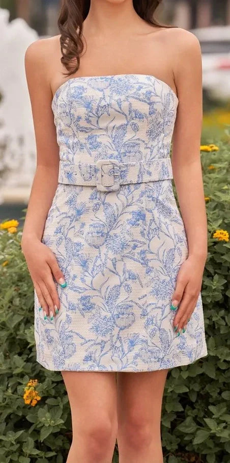 Strapless Floral Sheath Homecoming Dress Short Prom Party HZ0307
