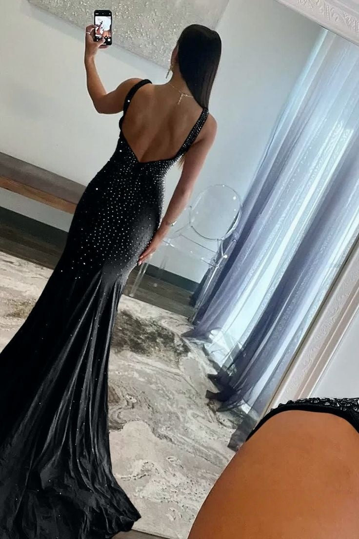 Charming V-Neck Mermaid Prom Dresses Pearl Beaded Evening Party HZ0307