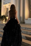 Cheap Prom Dresses Ruffle Sequin Tulle A-line Party Dress Strapless Formal HZ0307