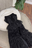 Cheap Prom Dresses Ruffle Sequin Tulle A-line Party Dress Strapless Formal HZ0307