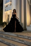 Cheap Prom Dresses Ruffle Sequin Tulle A-line Party Dress Strapless Formal HZ0307