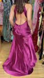 Chic Mermaid Spaghetti Straps Pink Satin Evening Dress Long Prom HZ0307