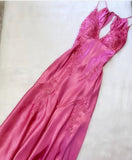 Chic Mermaid Spaghetti Straps Pink Satin Evening Dress Long Prom HZ0307