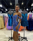 Chic Off The Shoulder Blue Lace Homecoming Dress, HZ0307