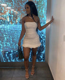 Chic Pleated White Homecoming Dresses Tight Short Graduation Dress, HZ0307