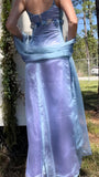 Chic Sheath Blue Lilac Long Prom Dresses Floral Evening Party HZ0307